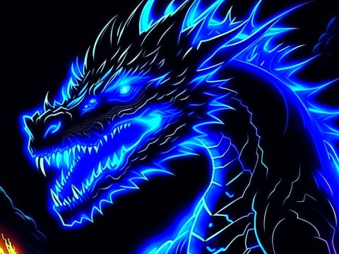Glowing Blue Dragon in Dark Anime Style