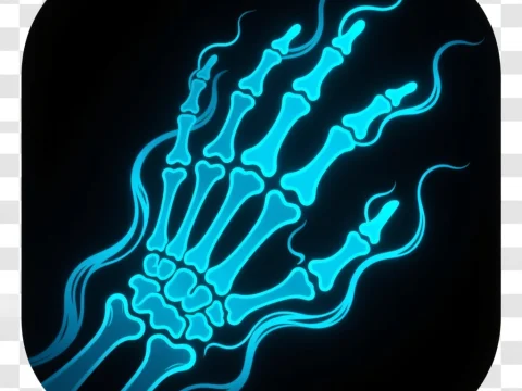 Glowing Blue Skeletal Hand Illustration
