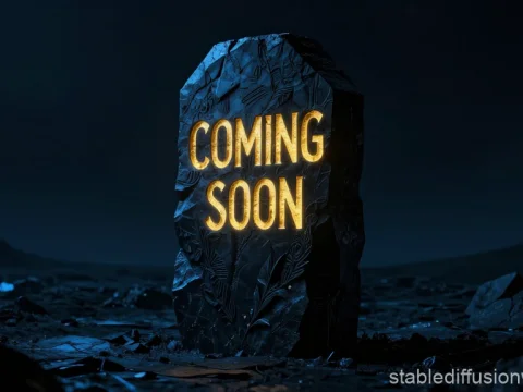Glowing 'Coming Soon' Black Monolith in Desolate Landscape