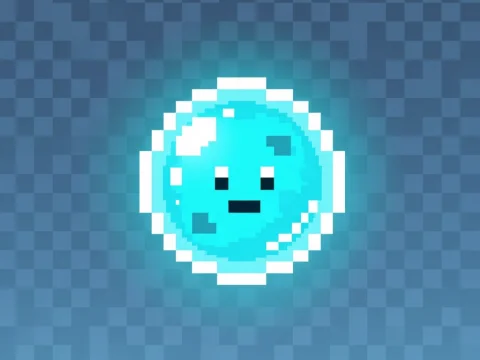 Glowing Cyan Bioluminescent Pixel Bubble