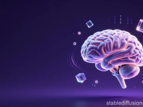 Glowing Cybernetic Brain with Digital Elements