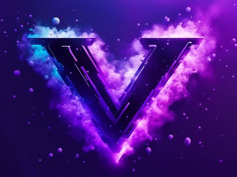 Glowing Cyberpunk Letter V Logo with Neon Smoke