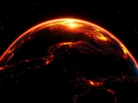 Glowing Earth Horizon with Fiery Highlights in Space