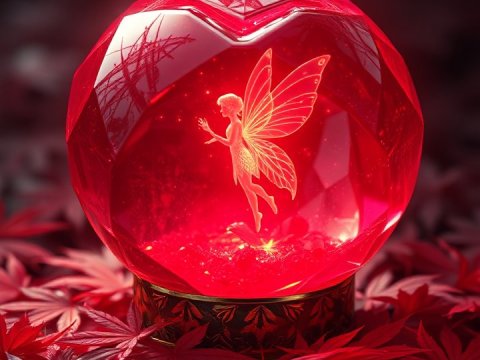 Glowing Fairy Inside a Red Crystal Orb