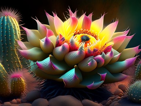 Glowing Fantasy Cactus Flower in Vibrant Colors