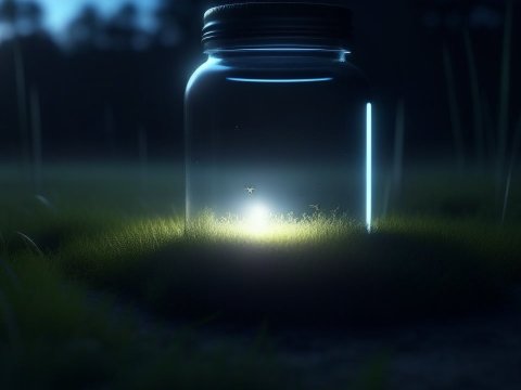 Glowing Firefly Captured in a Jar on a Dark Night