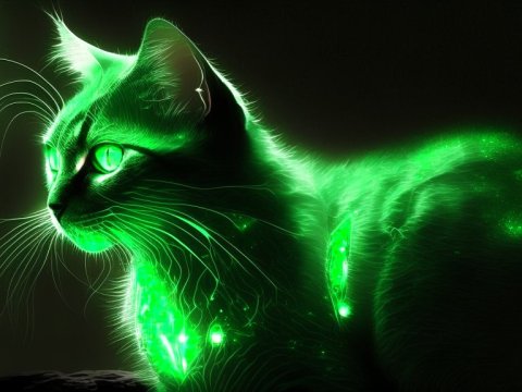 Glowing Futuristic Cat with Neon Green Light