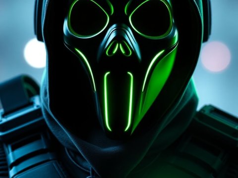 Glowing Ghost Mask Soldier in Tactical Gear