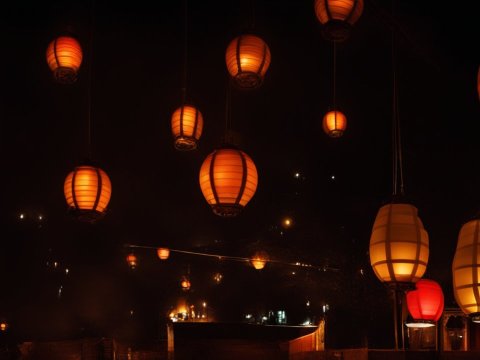 Glowing Lanterns Illuminating the Night Sky