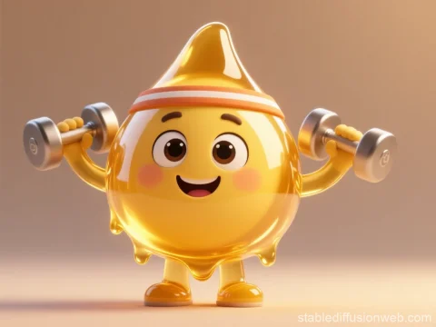 Glowing Liquid Fat Mascot Lifting Dumbbells