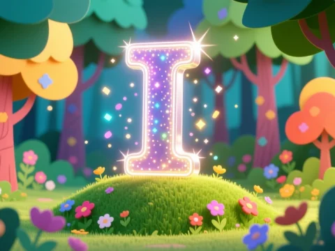 Glowing Magical Letter I in Enchanted Forest