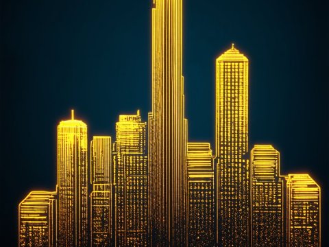 Glowing Neon City Skyline at Night