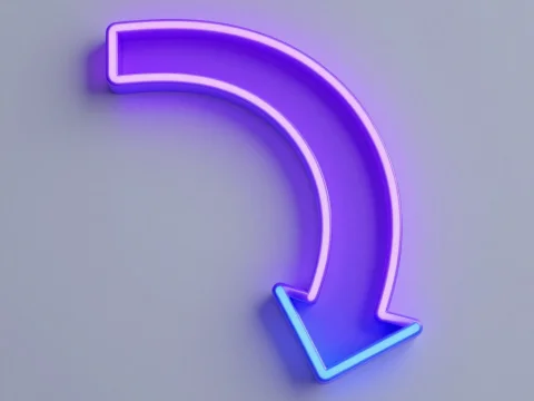 Glowing Neon Curved Arrow Pointing Downward