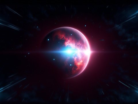 Glowing Red and Blue Sci-Fi Planet in Deep Space