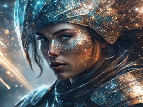 Glowing Woman Warrior in Shimmering Armor
