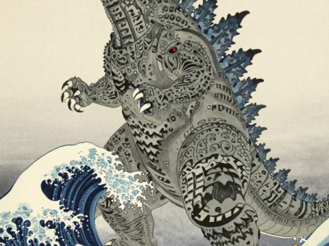 Godzilla in Feudal Japanese Ukiyo-e Style