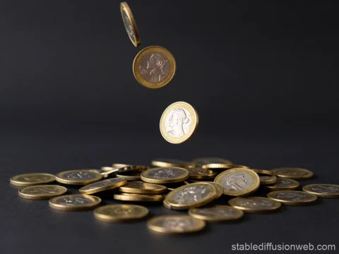Gold Coins Falling on Dark Surface