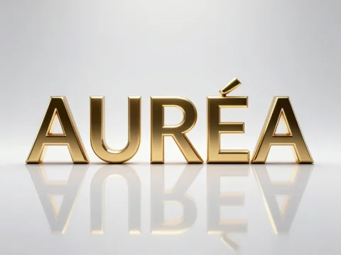 Golden 3D Text Logo 'AURÉA' with Reflection