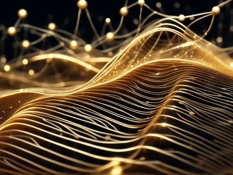 Golden Abstract Wave Network with Glowing Nodes