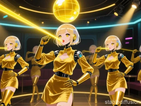 Golden Androids Dancing in Futuristic Club