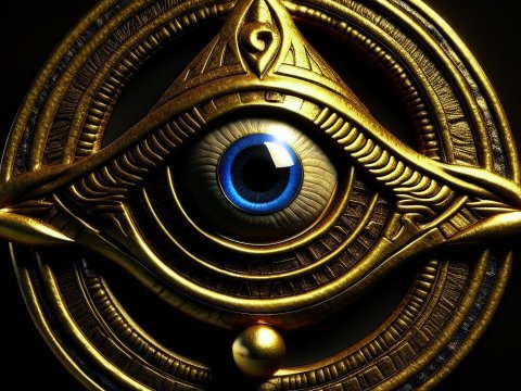 Golden Egyptian Eye Medallion with Blue Iris