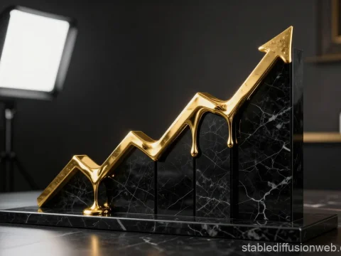 Golden Growth Arrow on Black Marble Bar Chart