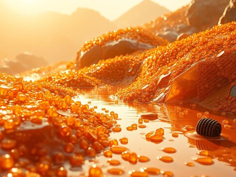 Golden Honey Landscape with Amber Droplets