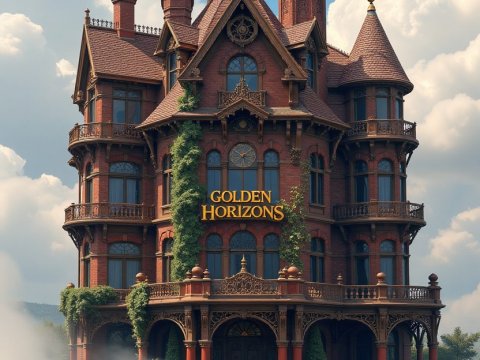Golden Horizons Victorian Mansion Above the Clouds