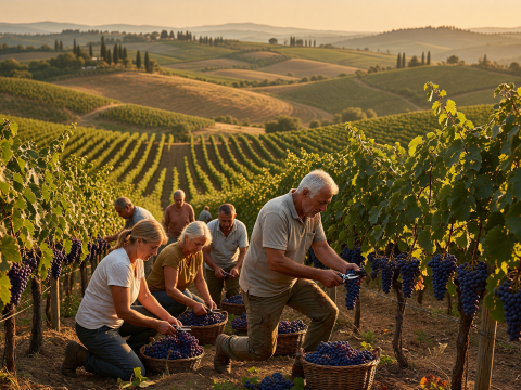 Golden Hour Harvest in a Tuscan Vineyard