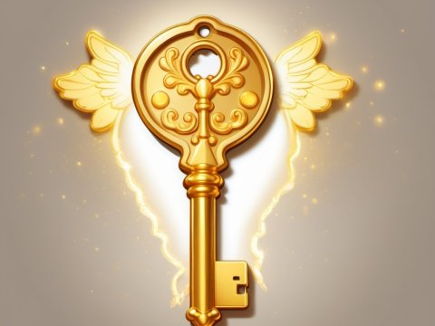 Golden Key with Angel Wings and Magical Glow