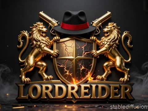 Golden Mafia Cartel Emblem with Lions and Guns