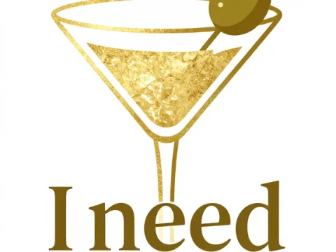 Golden Martini Glass with Olive and Text
