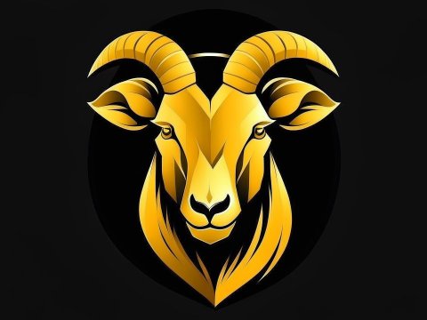 Golden Ram Head Logo on Black Background