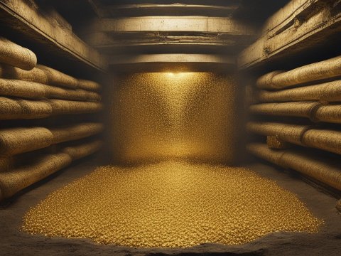 Golden Spheres Flowing in Industrial Tunnel