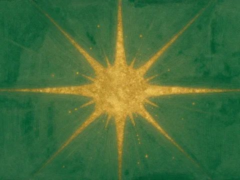 Golden Starburst on Green Watercolor Background