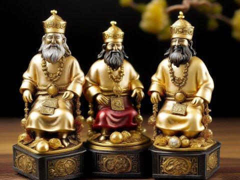 Golden Statues of the Three Wise Men on Ornate Pedestals