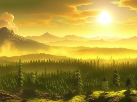 Golden Sunrise Over a Vast Green Forest