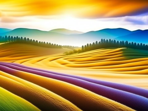 Golden Sunrise Over Rolling Colorful Hills