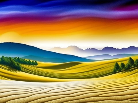 Golden Sunrise Over Rolling Hills and Trees