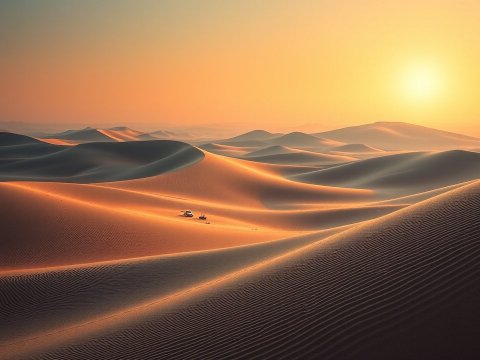 Golden Sunset Over Expansive Desert Dunes
