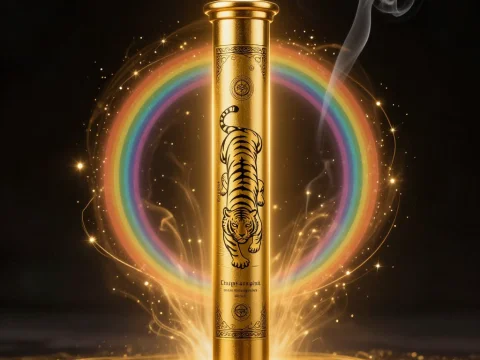 Golden Tiger Incense with Magical Rainbow Aura