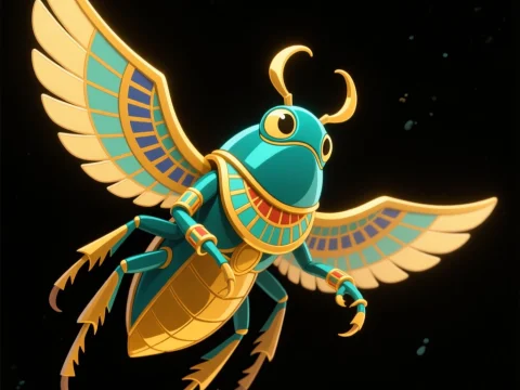 Golden Turquoise Scarab with Egyptian Winged Design