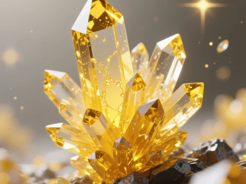 Golden Yellow Crystal Cluster Macro