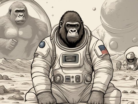 Gorilla Astronaut on a Lunar Landscape