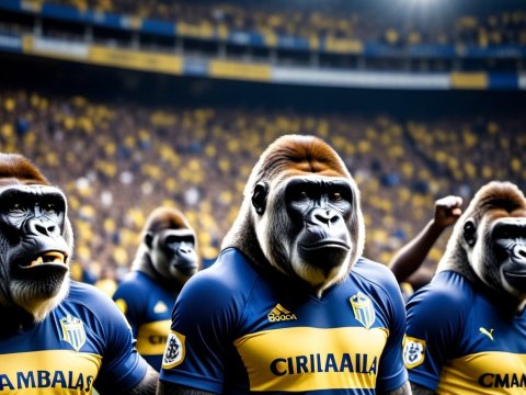 Gorilla Soccer Team in Stadium