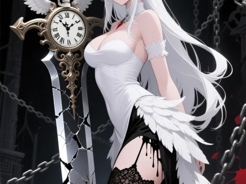 Gothic Anime Woman with White Hair and Red Eyes