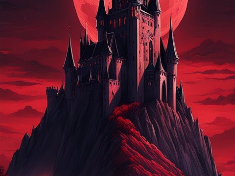 Gothic Castle Under a Blood Red Moon
