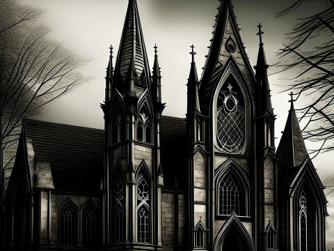 Gothic Church Illustration in Monochrome