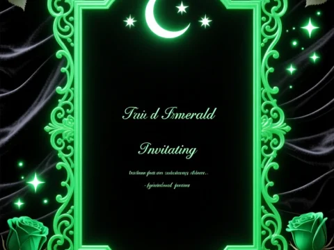 Gothic Emerald Wedding Frame with Roses and Crescent Moon