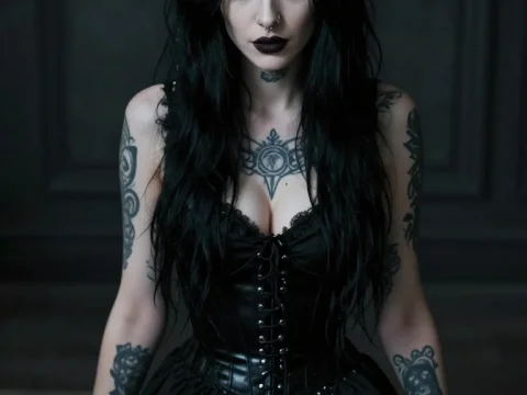 Gothic European Woman with Piercings and Tattoos